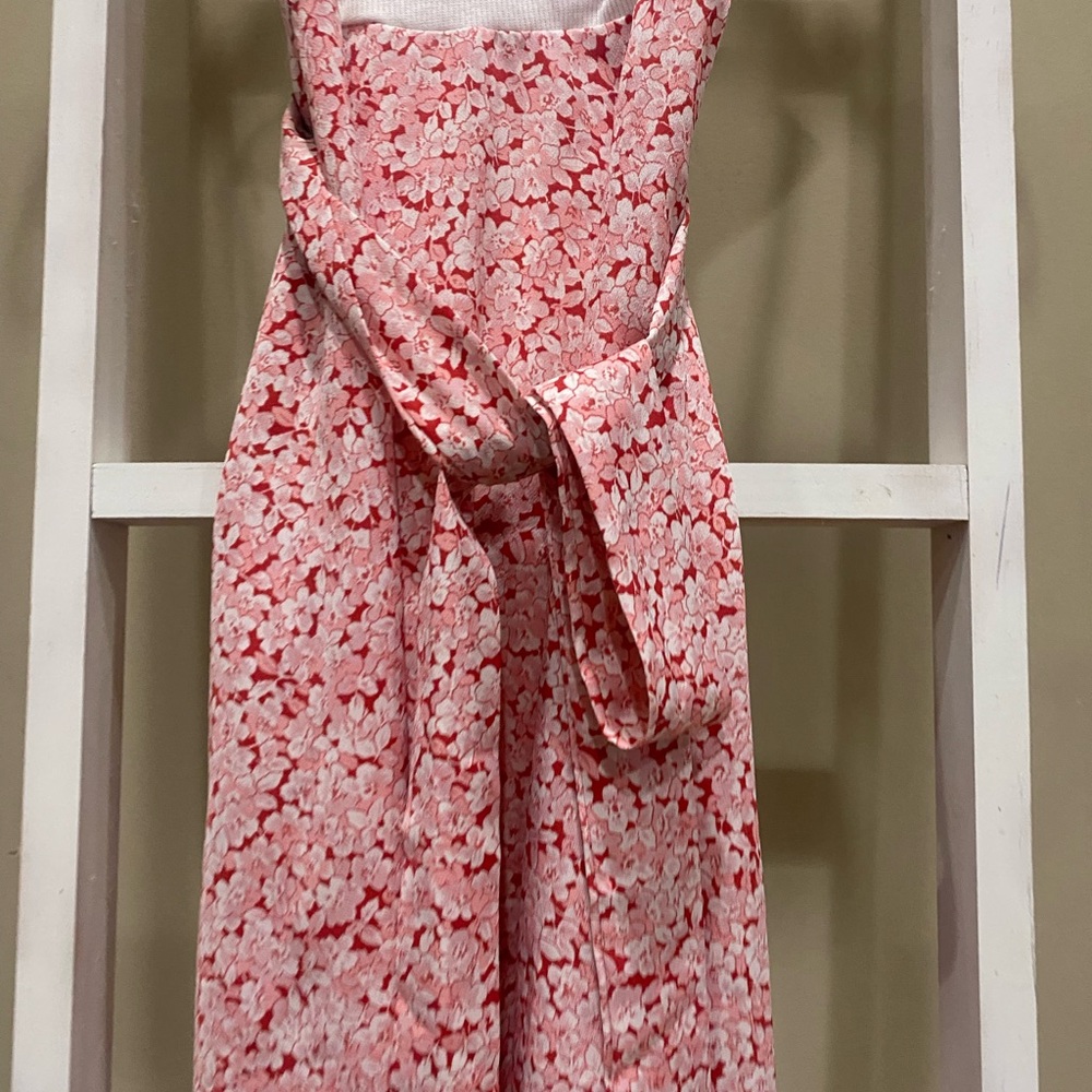 SHEIN Women’s XS White Ribbed Top Red Floral Midi Dress Tie Waist Summer 0172 - Picture 2 of 6